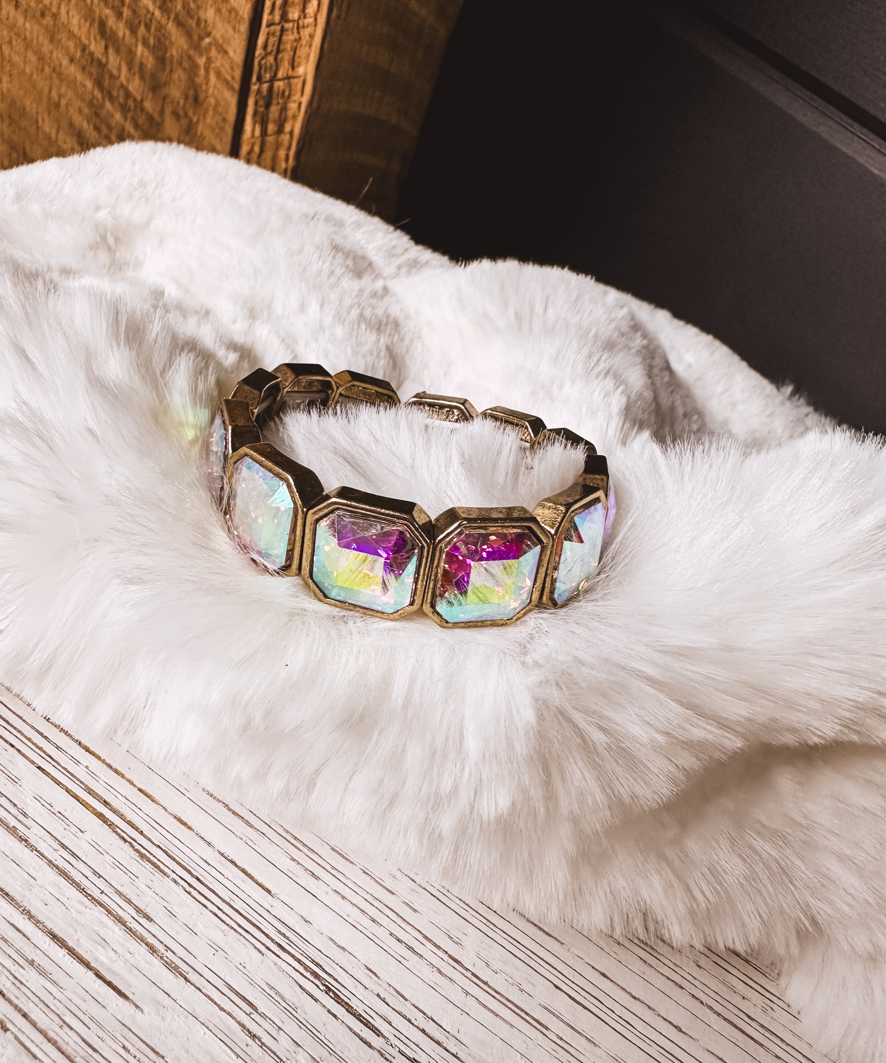 Glam Square Rhinestone Stretch Bracelet