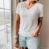 V Neck Ribbed Contrast Stitch Tee