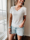 V Neck Ribbed Contrast Stitch Tee