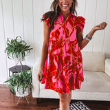 Coral Mix Floral Ruffle Tiered Dress