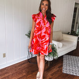 Coral Mix Floral Ruffle Tiered Dress