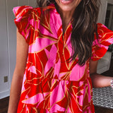 Coral Mix Floral Ruffle Tiered Dress