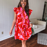 Coral Mix Floral Ruffle Tiered Dress