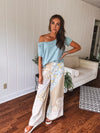 Beige Flower Patch Retro Mix Flare Pant