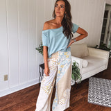 Beige Flower Patch Retro Mix Flare Pant