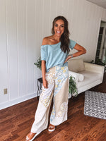 Beige Flower Patch Retro Mix Flare Pant