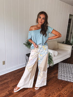 Beige Flower Patch Retro Mix Flare Pant