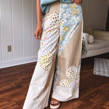 Beige Flower Patch Retro Mix Flare Pant
