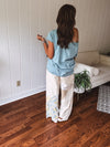 Beige Flower Patch Retro Mix Flare Pant