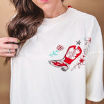 Ivory tee featuring western inspired graphics.