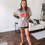 Light camo cotton tee with a bold, contrasting red "DARLIN'" graphic