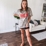 Light camo cotton tee with a bold, contrasting red "DARLIN'" graphic