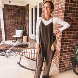 Washed Olive Thermal Jumpsuit Contrast Pocket