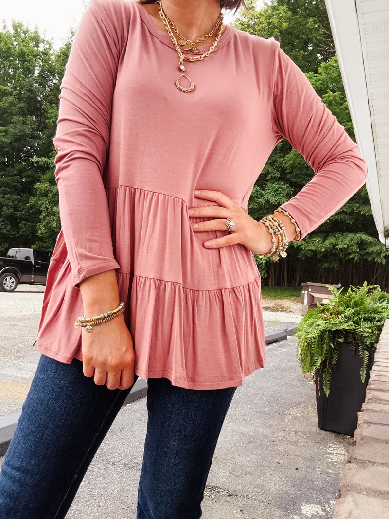 Bamboo Round Neck 2 Tier Babydoll L/S