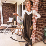 Washed Olive Thermal Jumpsuit Contrast Pocket