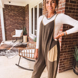 Washed Olive Thermal Jumpsuit Contrast Pocket