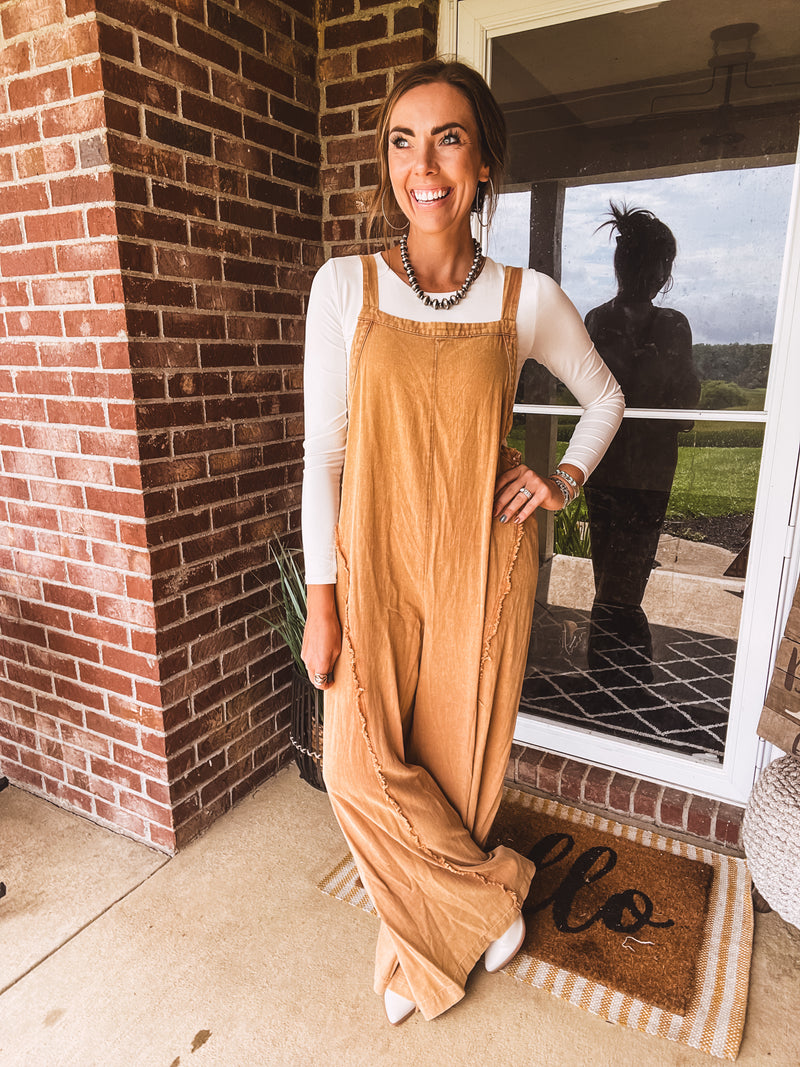 Mustard Mineral Wash Adjustable Strap Jumpsuit