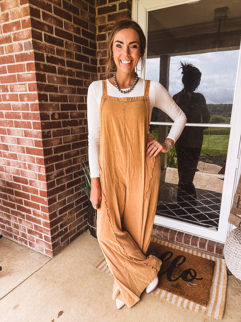 Mustard Mineral Wash Adjustable Strap Jumpsuit