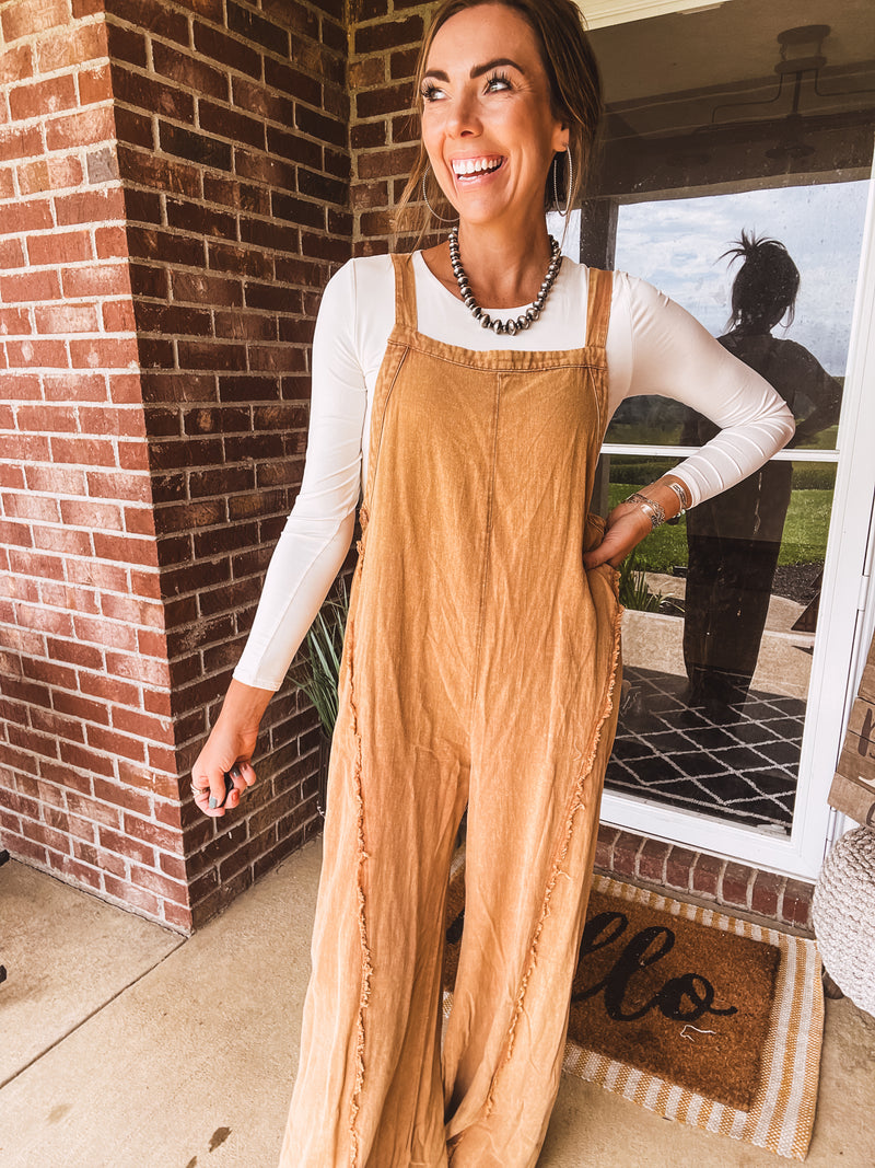Mustard Mineral Wash Adjustable Strap Jumpsuit
