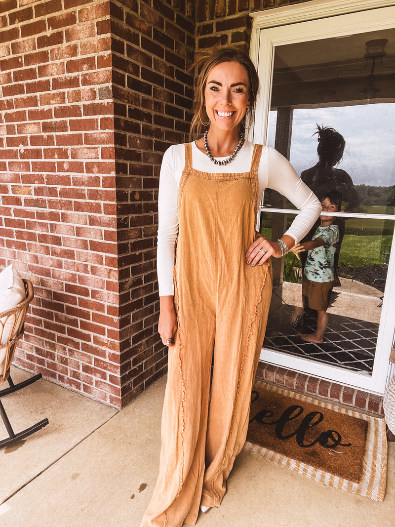 Mustard Mineral Wash Adjustable Strap Jumpsuit