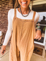 Mustard Mineral Wash Adjustable Strap Jumpsuit