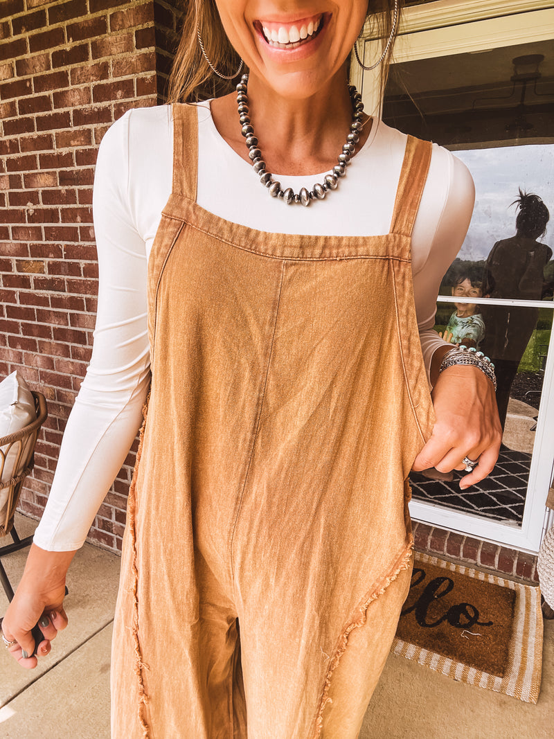 Mustard Mineral Wash Adjustable Strap Jumpsuit
