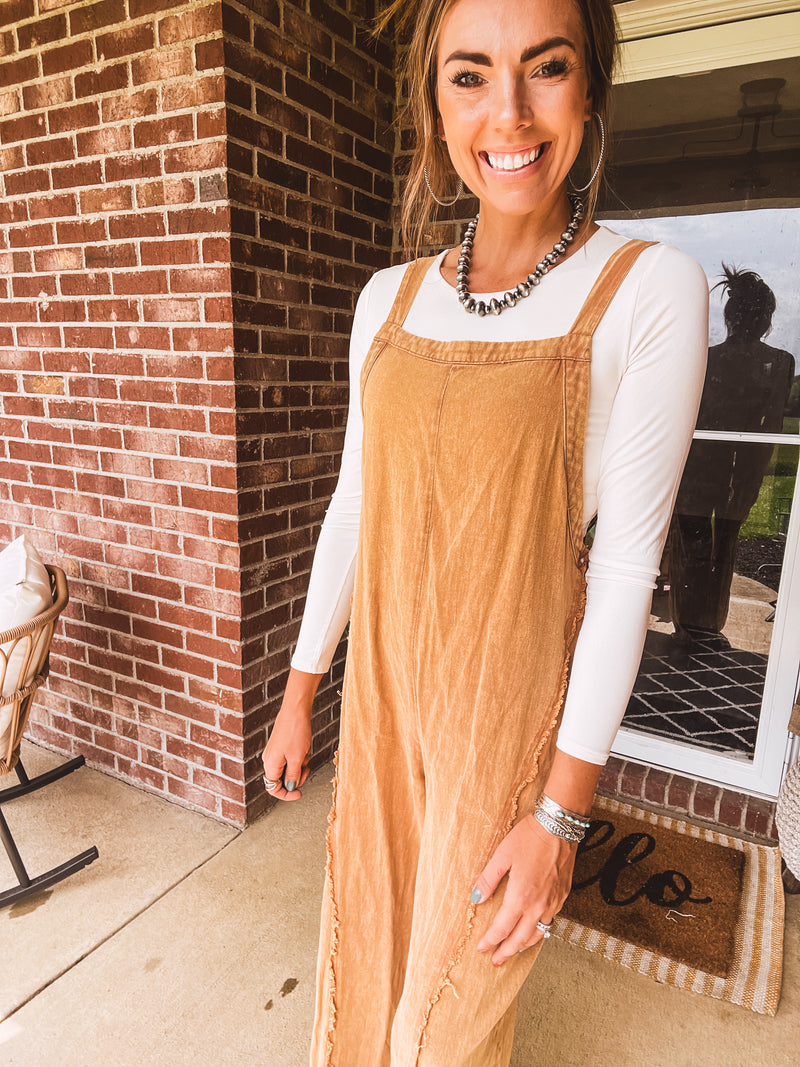 Mustard Mineral Wash Adjustable Strap Jumpsuit