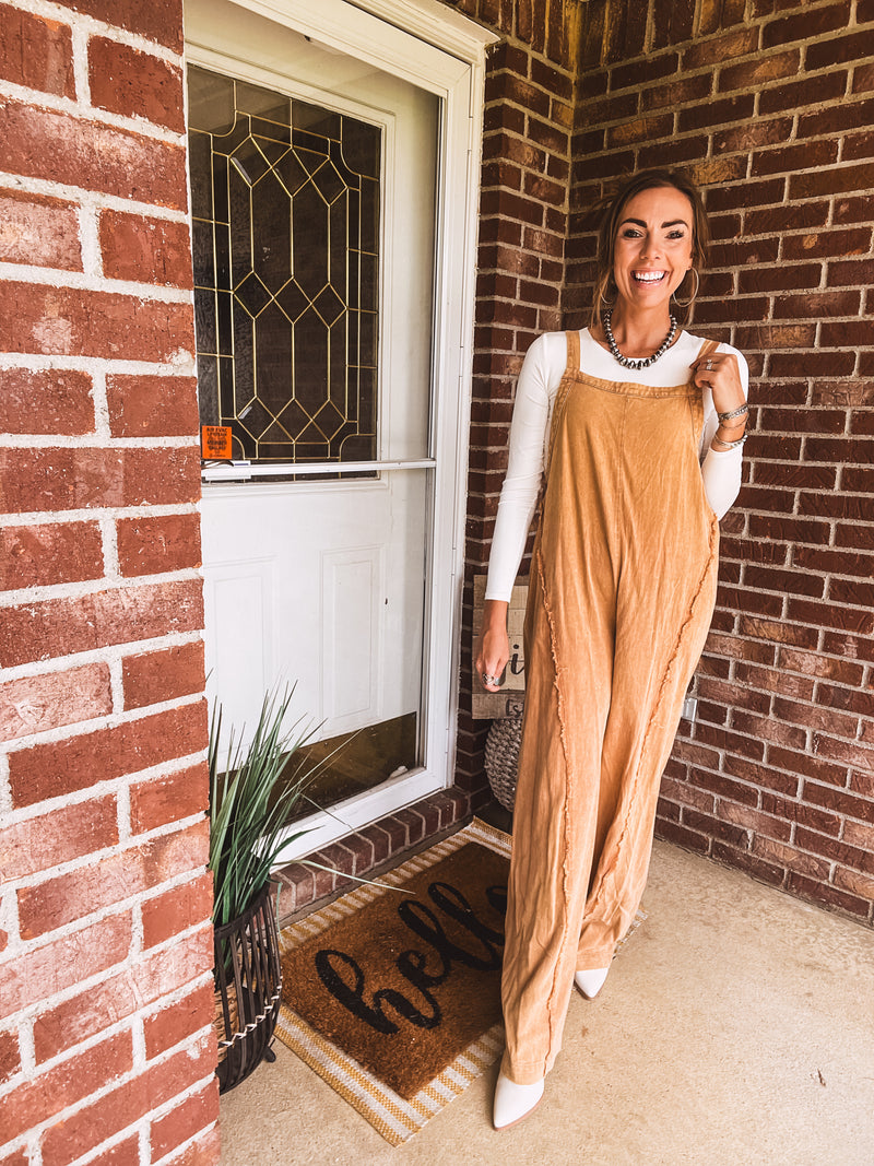 Mustard Mineral Wash Adjustable Strap Jumpsuit