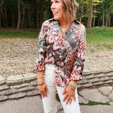 Taupe Bold Paisley Geo Print Button Up