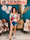 Ivory + Neon Pink Floral Top with Criss Cross Back