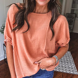 Linen Like Dolman Elastic Edge Blouse