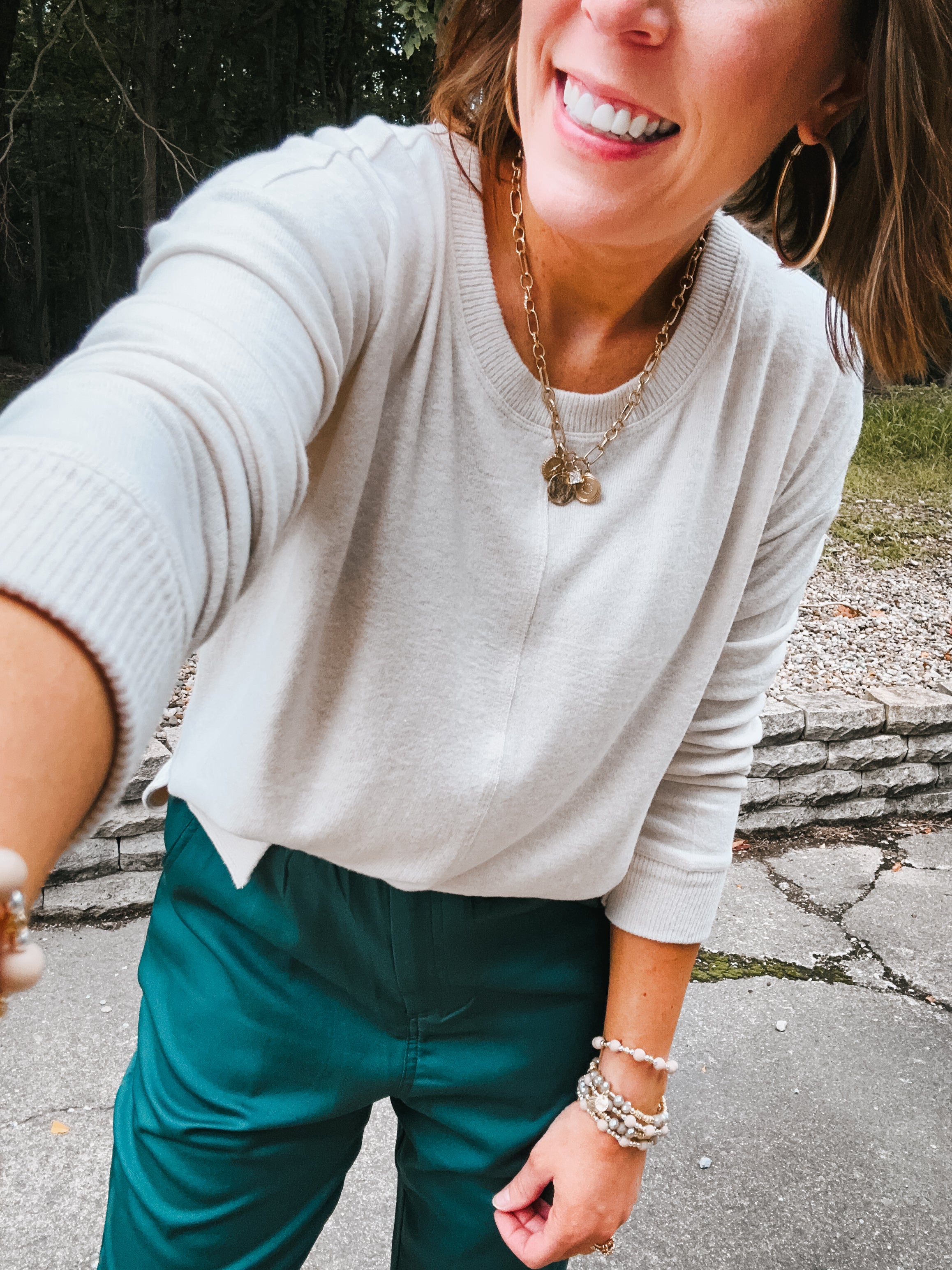 Soft brushed Hacci style pullover with long sleeves.