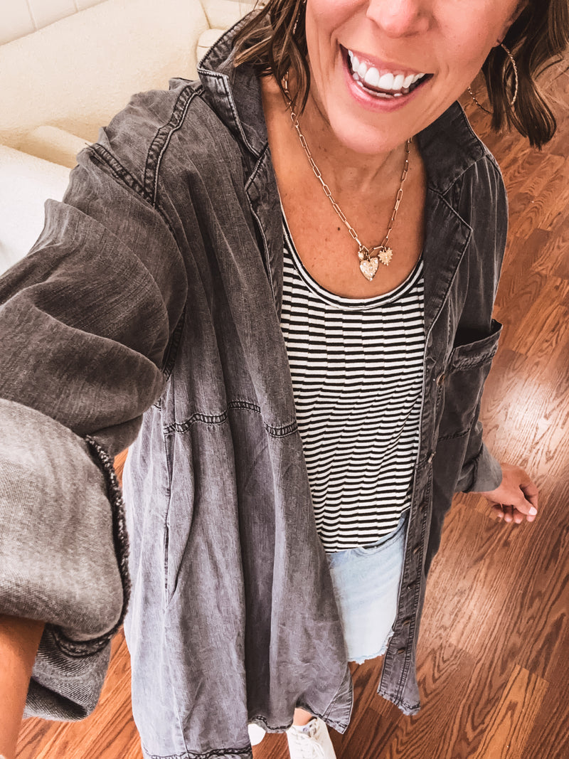 Washed Black Denim Button Down Dress