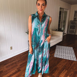 Teal Geode Wide Leg Jumpsuit