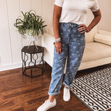 Light Denim Bow Print Straight Leg Denim