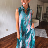 Teal Geode Wide Leg Jumpsuit