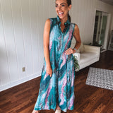 Teal Geode Wide Leg Jumpsuit