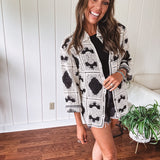 Black + Cream Aztec Inspired Crochet Button Up