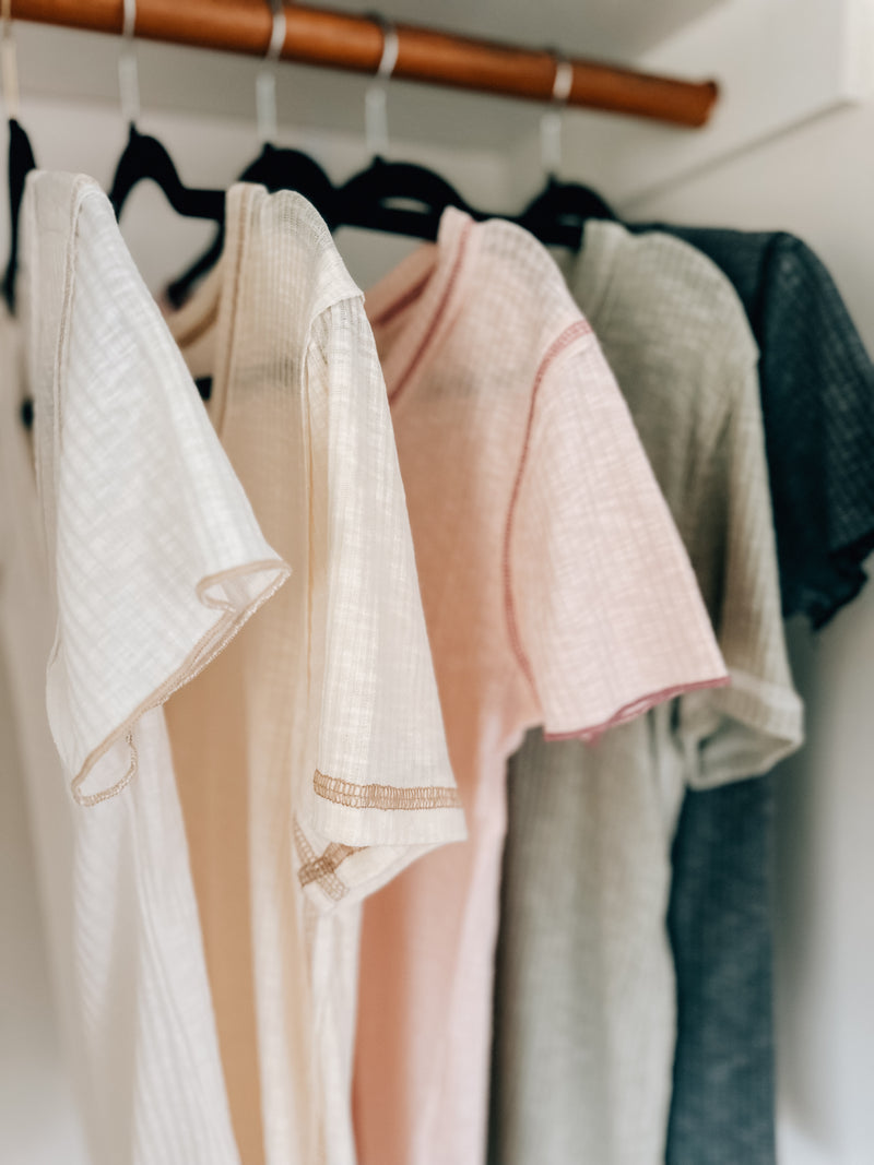 V Neck Ribbed Contrast Stitch Tee