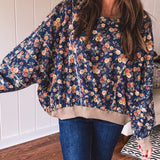 Vintage Floral Round Hem Dolman Crew