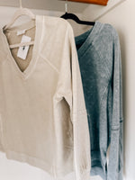 Oatmeal V Neck Exposed Seam Pullover