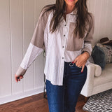 Hazelnut Stripe Block Mix Button Up