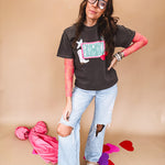 Bubblegum pink sheer long sleeved mesh with floral clusters throughout.