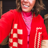 Red Geometric Pattern Open Cardigan