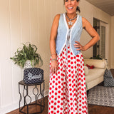Red Polka Dot Wide Leg Flowy Pant
