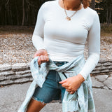 Round Neck Long Sleeve Woven Top