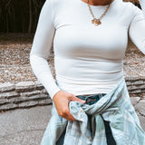 Round Neck Long Sleeve Woven Top