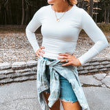 Round Neck Long Sleeve Woven Top