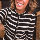 Stripe Round Neck Button Front Cardigan