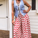 Red Polka Dot Wide Leg Flowy Pant